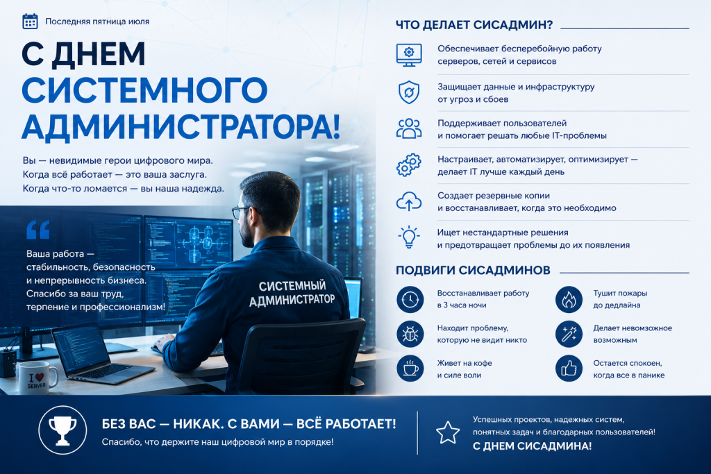 Коллектив компании Service4biz поздравляет коллег с днем системного администратора!!