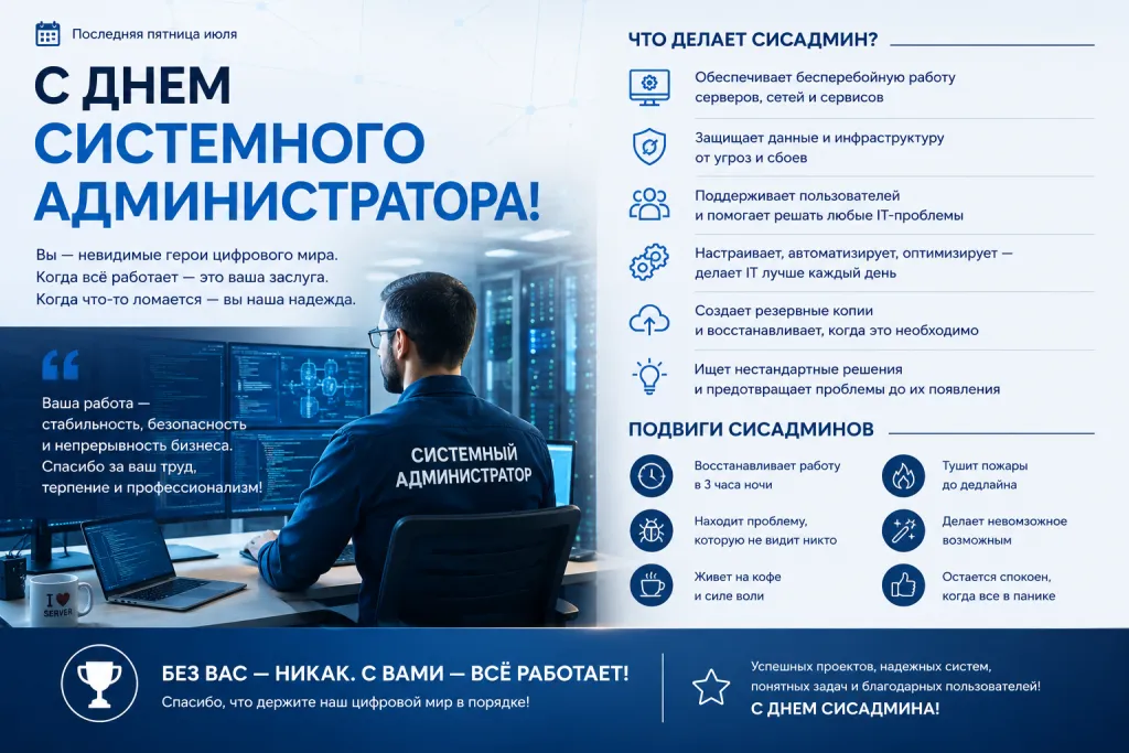 Коллектив компании Service4biz поздравляет коллег с Днём системного администратора!